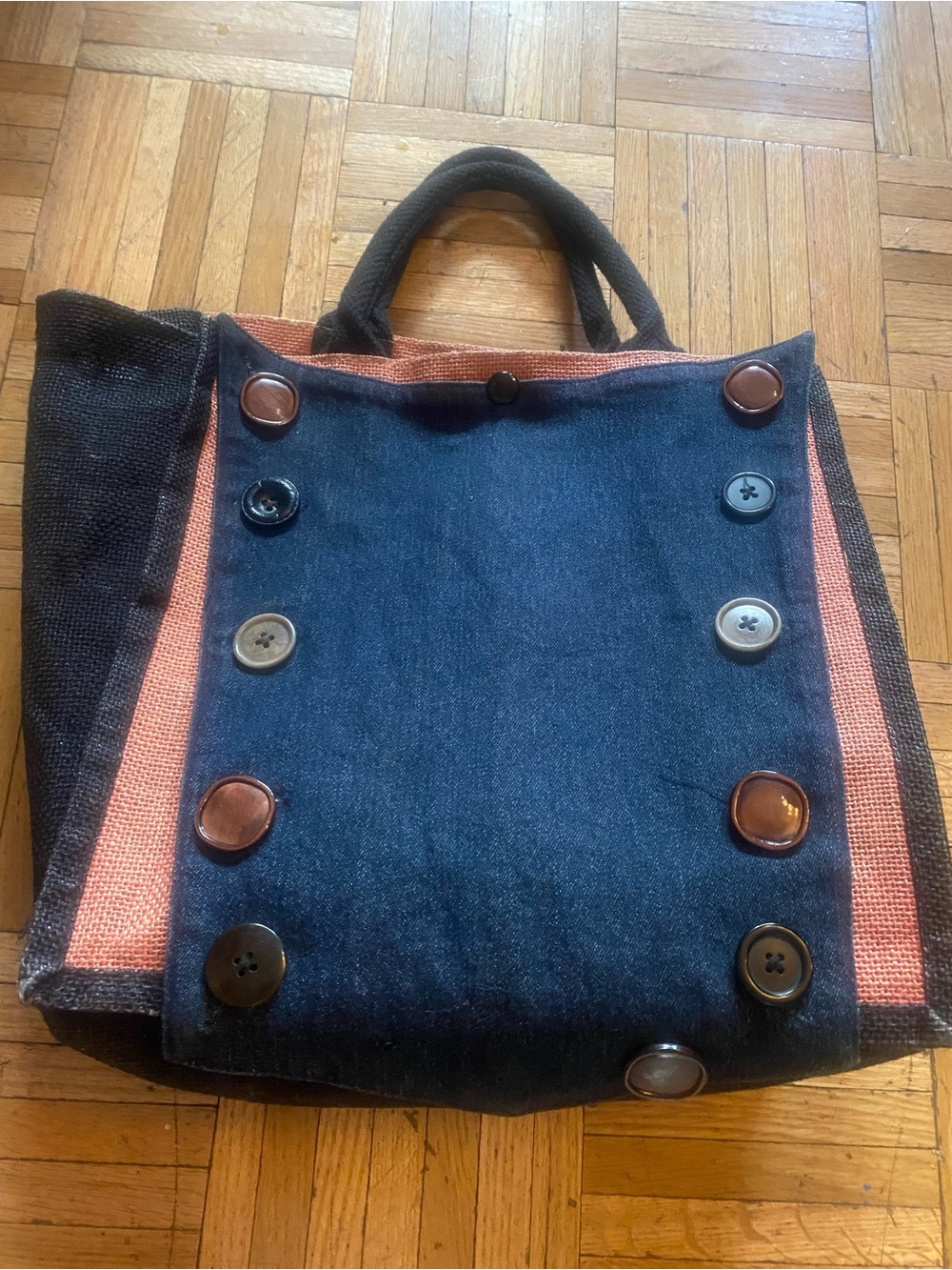 Baby doll one if a kind Canvas Tote Bag in Navy and Coral